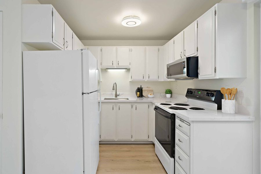 Kitchen with white cabinets